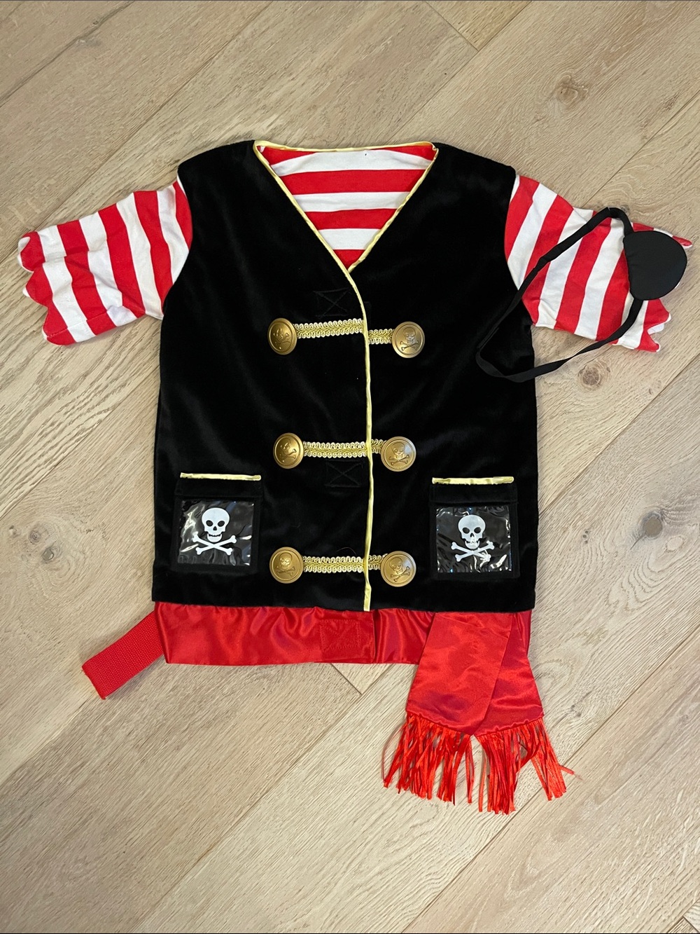 Melissa & Doug Kids Pirate Costume Vest Red Stripe Shirt size 3-6 years